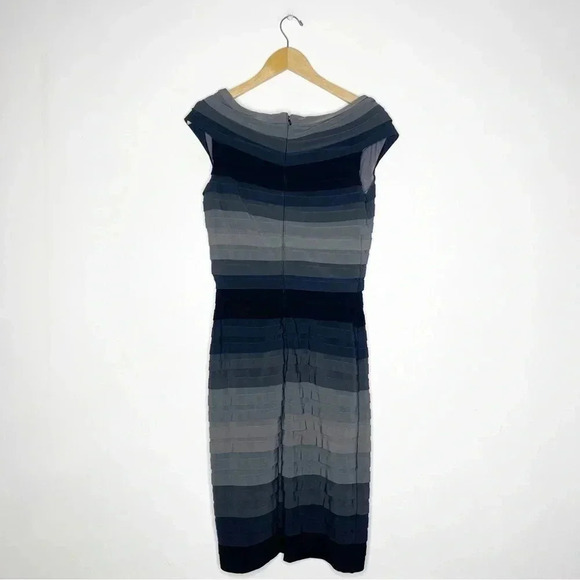 Tadashi Shoji Black and Grey Striped Body Con Fitted Bandage Dress Size Medium - Picture 5 of 6